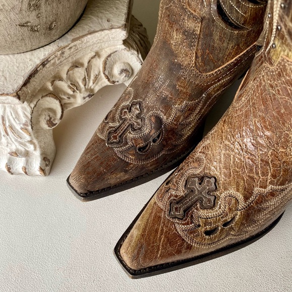 Laredo Leather Cross Wing Brantley Snip Toe Cowgirl Western Boot Womens 8 Tan - Picture 7 of 13